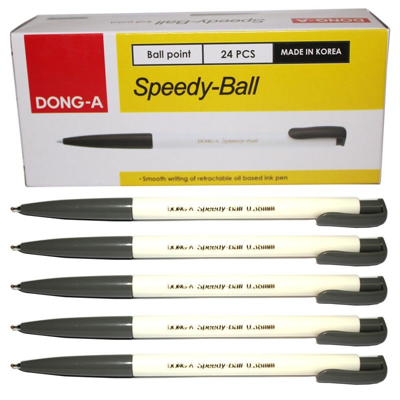 Dong-a Speedy-Ball 0.38mm Smooth Writing Retractable Oil Based Ink Ball Point Pen Dozen Box (Pack of 24) - Black - Image 1